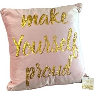 NWT Thro by Mario Lorenz “Make Yourself Proud” Sequin Script Velvet Pillow